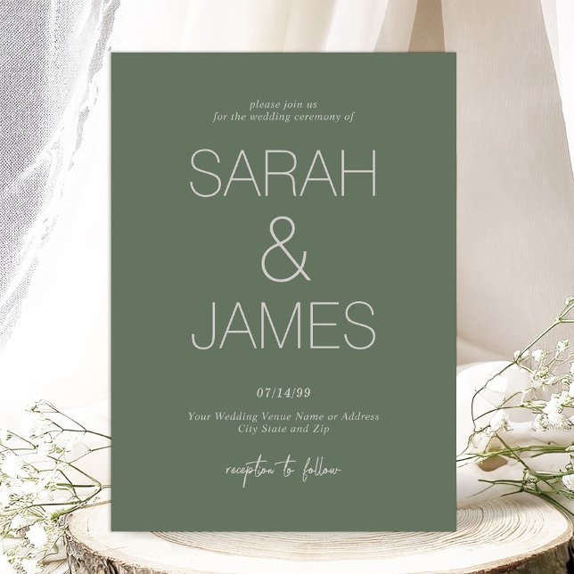 Convites Serenidade | Tipografia Limpa no Casamento Verde P (Introducing the Pine Green Colorway Simple Invitation from the Serenity Wedding Collection)