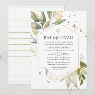 Convites Serenidade Verde Geométrico Bat Mitzvah