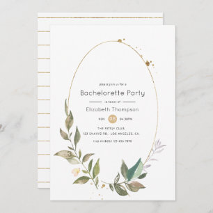 Convites Serenity Greenery Bachelorette geométrica Dourada