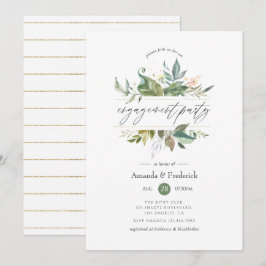 Convites Serenity Greenery Festa de noivado Geométrica