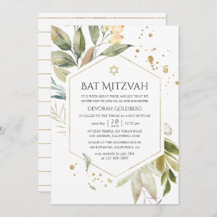 Convites Serenity Greenery Geométrico Bat Mitzvah