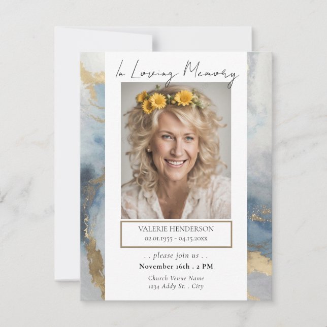 Convites Serviço de Fotografia Dourada e Azul Memorial (Frente)