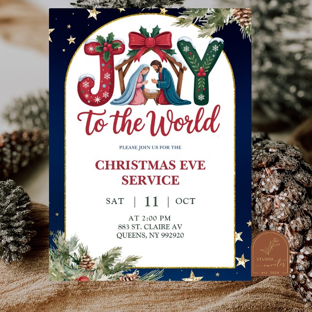 Convites Serviço de Igreja de Natal Alegria ao Mundo (Criador carregado)
