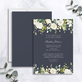 Convites Serviço de Memória Floral Azul e Branco do Elegant