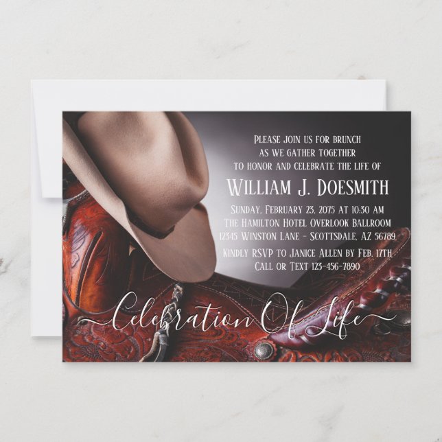 Convites Serviço de Memória Funeral do Hat Saddle (Frente)