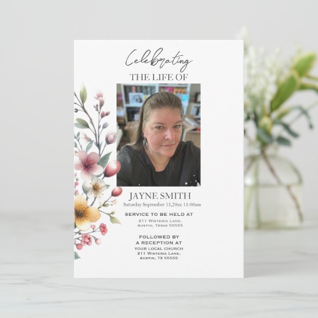 Convites Serviço de memorial botânico moderno e-vite (Em pé/Frente)