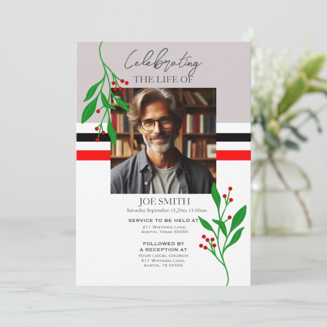 Convites Serviço de memorial botânico moderno e-vite (Em pé/Frente)