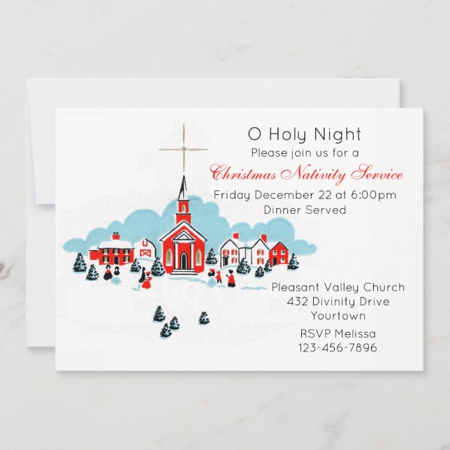 Convites Serviço de Natal com uma Cena de Igreja de Inverno (Frente)