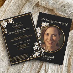 Convites Serviço Funerário Elegante Magnólia Dourado Preto 
