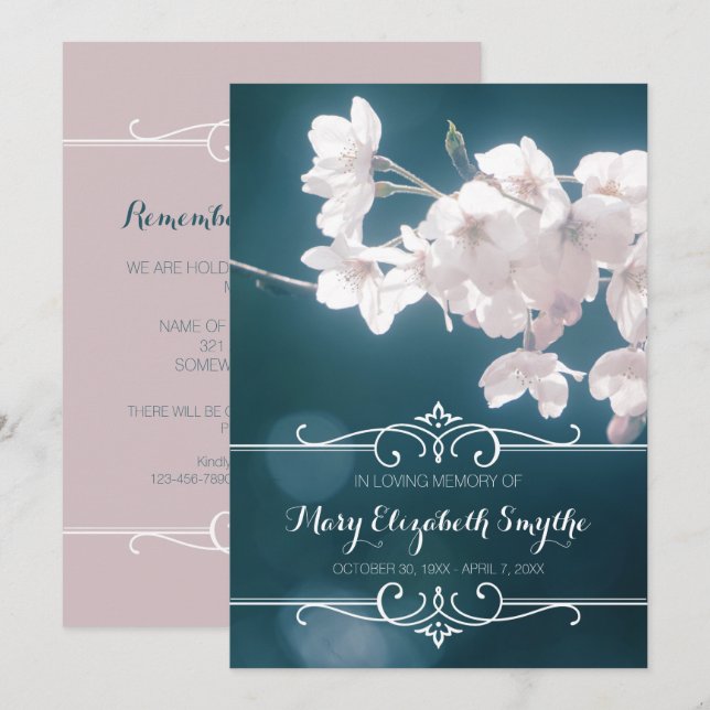 Convites Serviço Memorial Cherry Blossoms Sakura Flores (Frente/Verso)