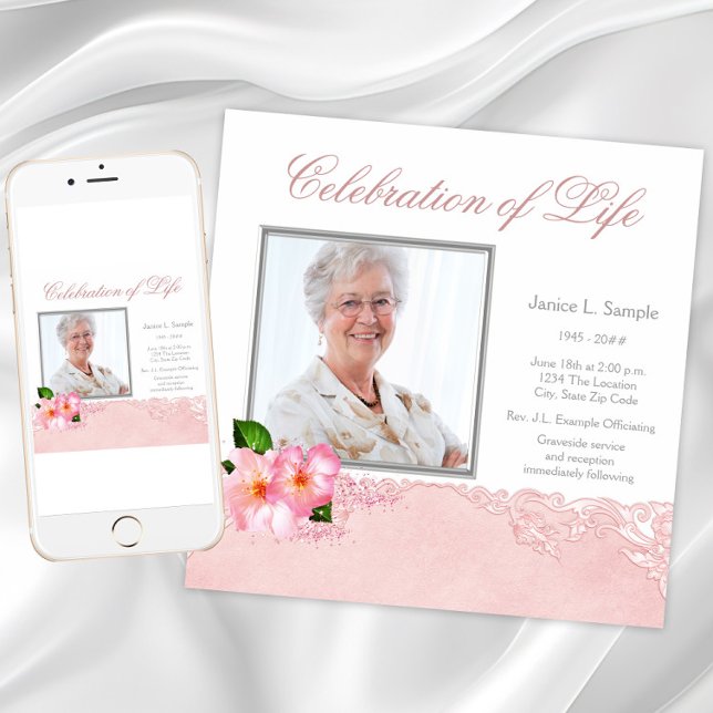 Convites Serviço Memorial com Foto da Mulher (Womans Photo Memorial Service Announcement. Digital download and printed invitations available.)