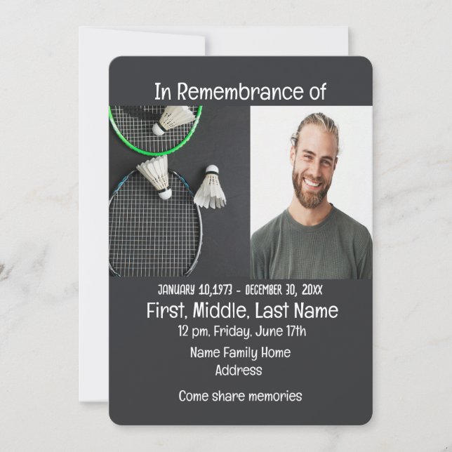 Convites Serviço Memorial Convidar Badminton (Frente)