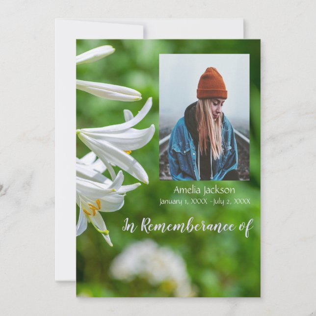 Convites Serviço Memorial Convidar Flores Brancas (Frente)
