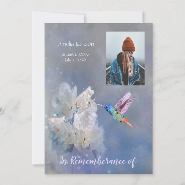 Convites Serviço Memorial Convidar Flores Brancas de Hummin (Frente)