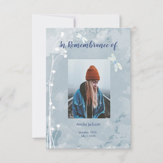 Convites Serviço Memorial Convidar Flores Brancas Dragonfly (Frente)