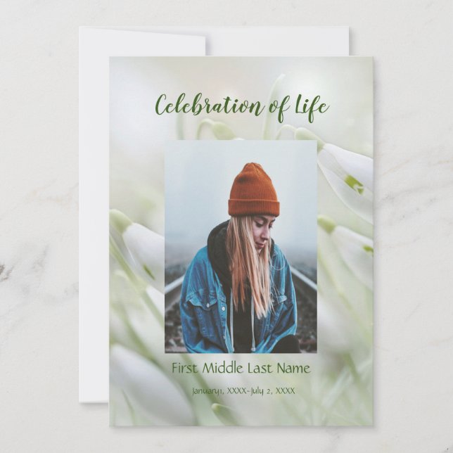 Convites Serviço Memorial Convidar Flores do Jardim de Neve (Frente)