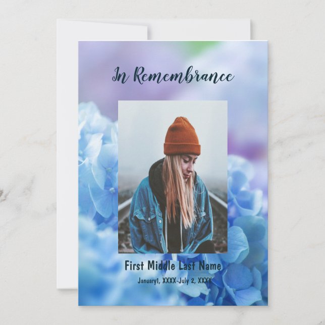 Convites Serviço Memorial Convidar Flores do Jardim Hydrang (Frente)