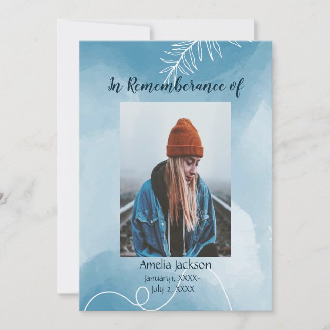 Convites Serviço Memorial Convidar Folhas Botânicas Azuis (Frente)