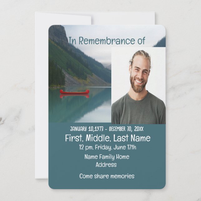 Convites Serviço Memorial Convidar Lago Vermelho Canoa (Frente)