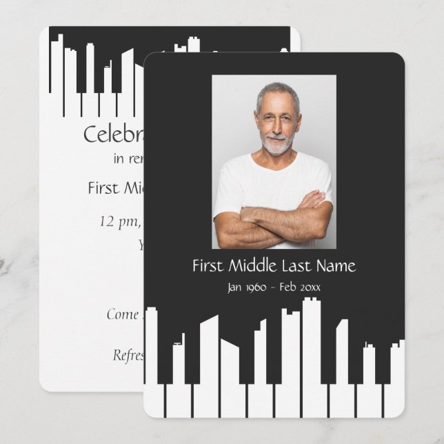 Convites Serviço Memorial Convidar Música Piano Keys (Frente/Verso)