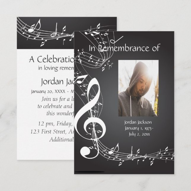 Convites Serviço Memorial Convidar Notas de Música Personal (Frente/Verso)