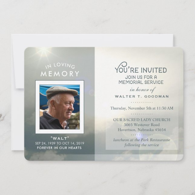 Convites Serviço Memorial Convidar Nuvens Pacíficas Branco  (Frente)