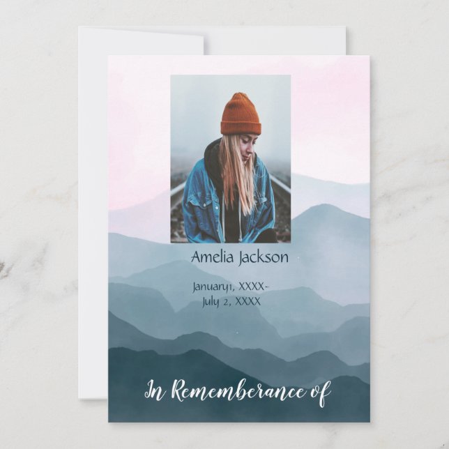 Convites Serviço Memorial Convidar Paisagem de Montanha (Frente)