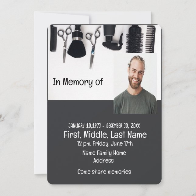 Convites Serviço Memorial Convidar um Barbeiro (Frente)