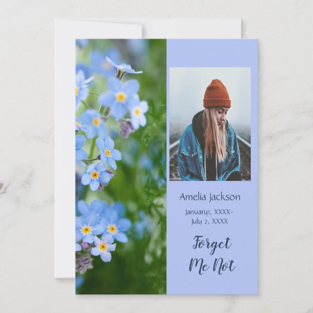 Convites Serviço Memorial Convide Esqueçam-Me-Não Flores (Frente)