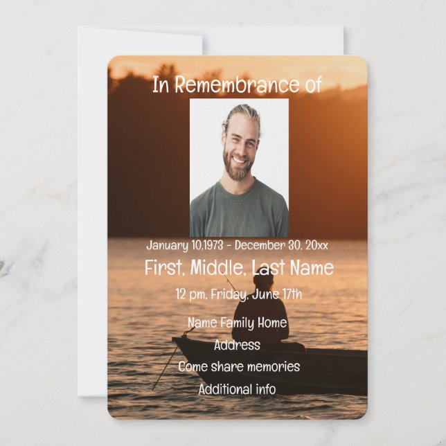 Convites Serviço Memorial Convide Lago Sunset Fisheries (Frente)