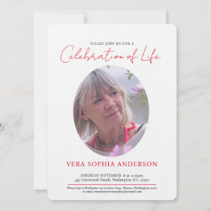 Convites Serviço Memorial coração foto oval vermelha preto