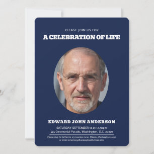 Convites Serviço Memorial coração fotografia oval azul bran