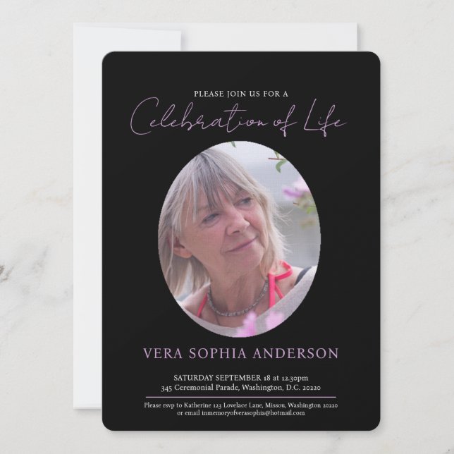 Convites Serviço Memorial coração fotografia oval preto bra (Frente)