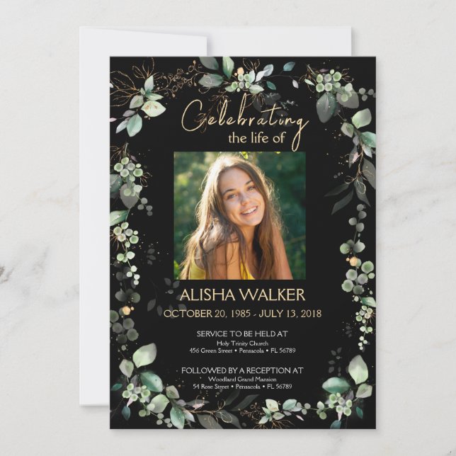 Convites Serviço Memorial de Fotografias de Folhagem Negra  (Frente)