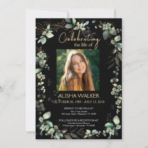 Convites Serviço Memorial de Fotografias de Folhagem Negra 