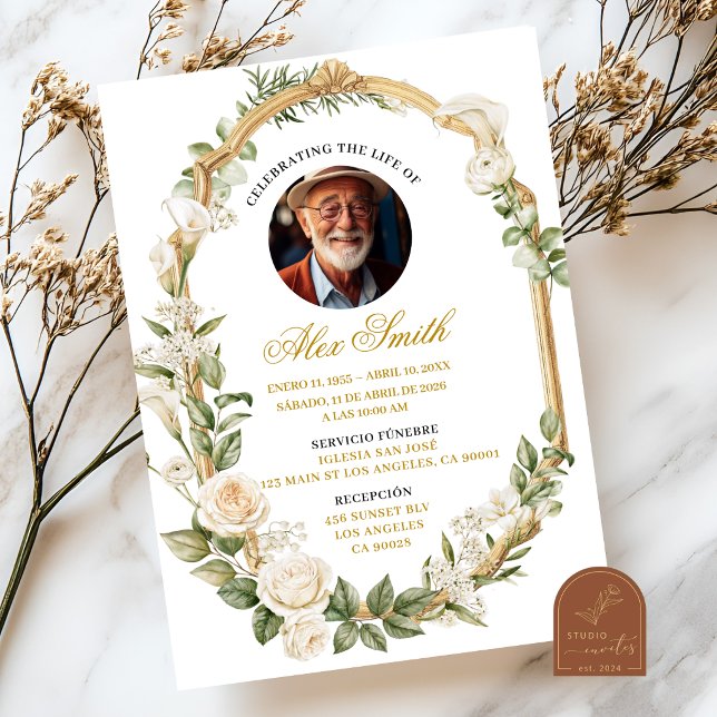 Convites Serviço Memorial de Funeral de Rosa e Lírio Branco (Criador carregado)