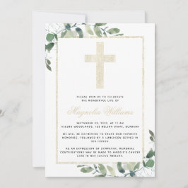 Convites Serviço Memorial Dourado Cross Eucalyptus