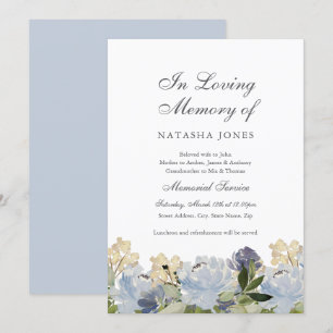 Convites Serviço Memorial Floral Azul Elegante