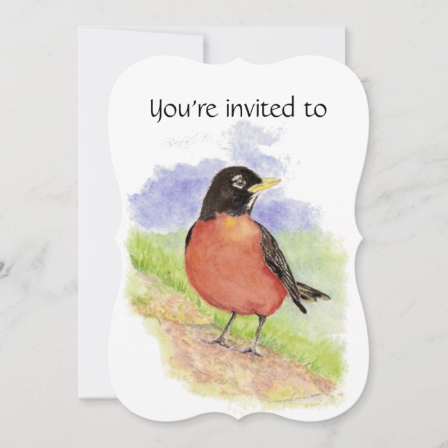 Convites Serviço Memorial Invite Watercolor Robin Bird (Frente)