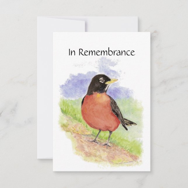 Convites Serviço Memorial Invite Watercolor Robin Bird (Frente)