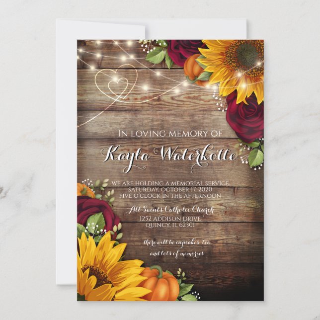 Convites Serviço Memorial Morte de Girassol e Rosas (Frente)