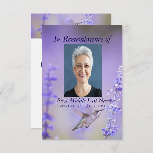 Convites Serviço Memorial Personalizado de Lavanda de Hummi (Frente/Verso)