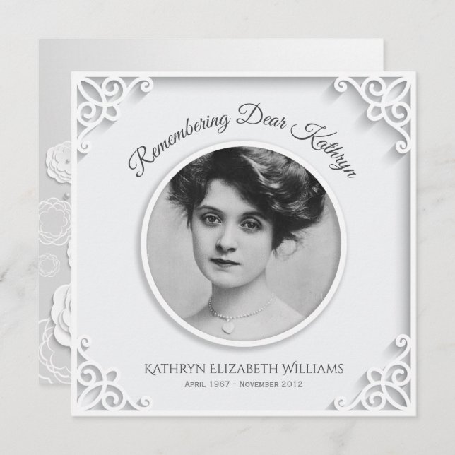 Convites Serviço Memorial Simples Elegante Branco Sua Foto (Frente/Verso)