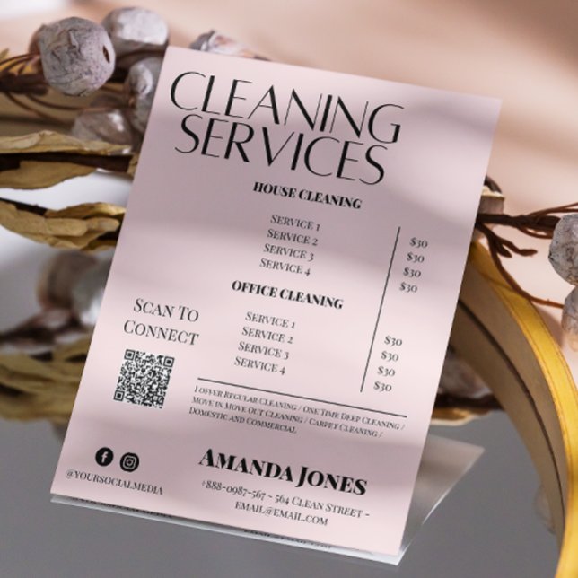 Convites Serviços de Limpeza Preço Maid Pastel Rosa (Cleaning Services Maid Price Pastel Pink Invitation)