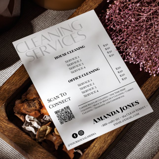 Convites Serviços De Limpeza: Preço Preto E Branco (Cleaning Services Maid Price Black And White Invitation)