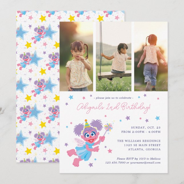 Convites Sesame Street Abby Cadabby Photo Collage Aniversár (Frente/Verso)