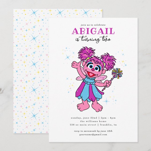 Convites Sesame Street Abby Cadabby Sparkles Aniversário (Frente/Verso)