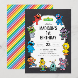 Convites Sesame Street Characters Chalkboard Birthday