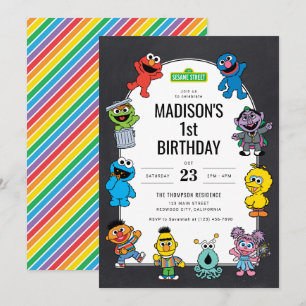 Convites Sesame Street Characters Chalkboard Birthday