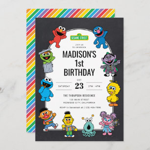 Convites Sesame Street Characters Chalkboard Birthday